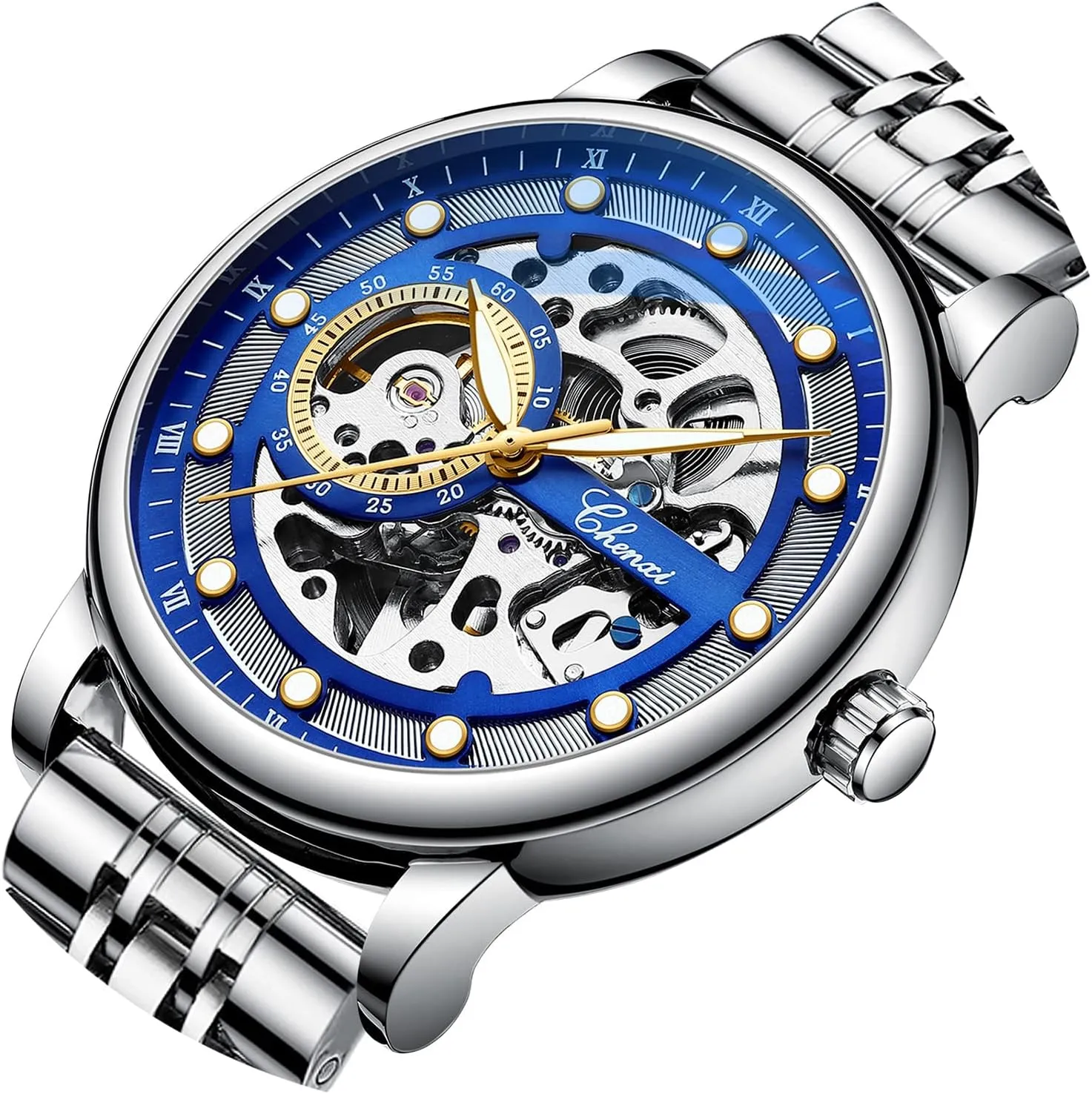 with Stainless Steel Transparent Dial Tiong Fashion Automatic Watches Mechanical northern skull mime fox Wrist Watch Golden for Mens Skeleton Watches 