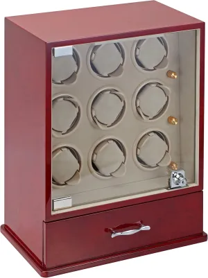 with Tan Suede Interior and 4 Program Settings Diplomat landmark Cherry Wood Nine Watch Winder 