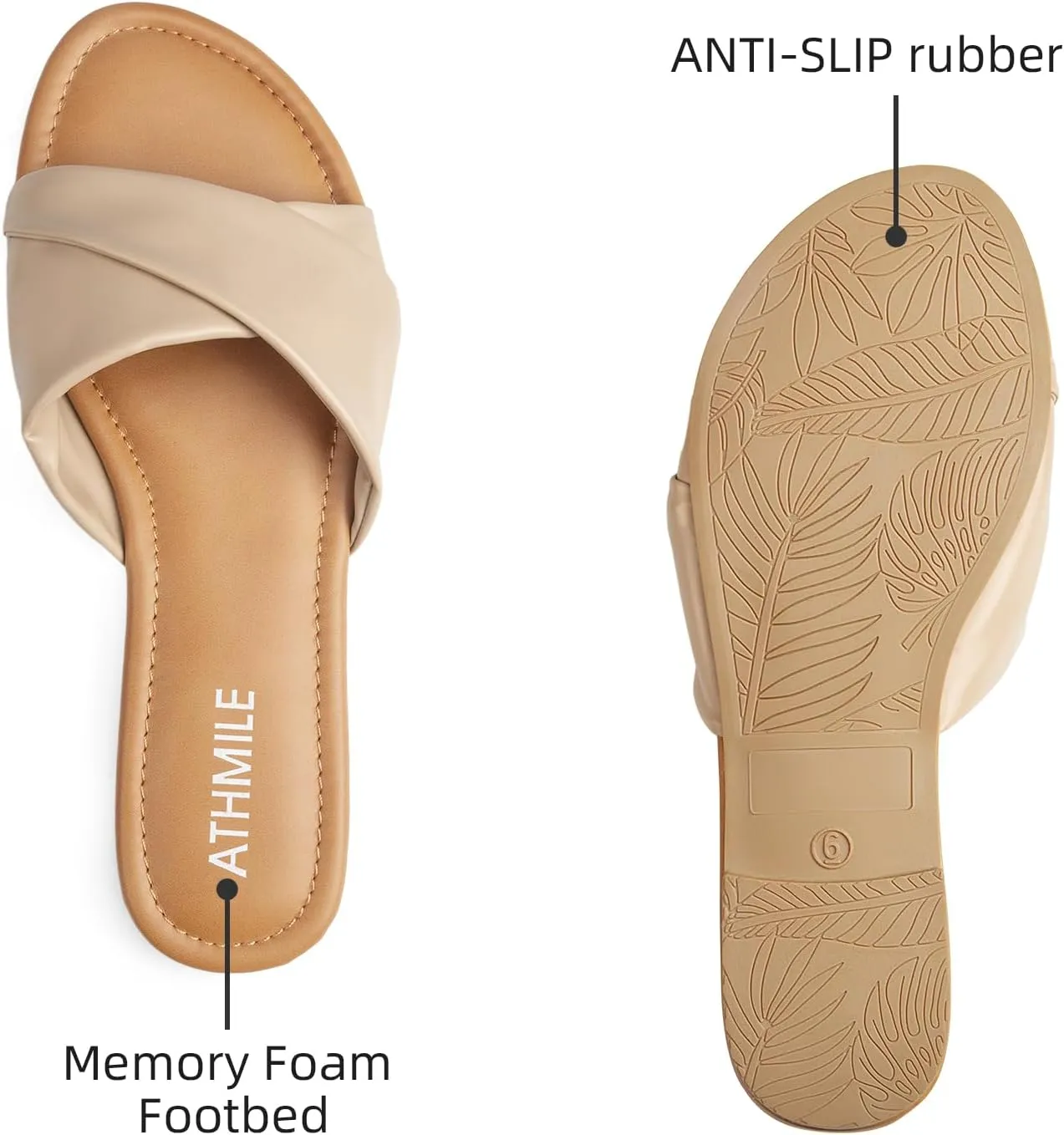 Women Dressy Summer Flat Comfortable Fashion Beach Cute Ladies Slides Leather Casual Dress dwelling timer Women's Sandals 2025 Size 6-11 ATHMILE Sandals 