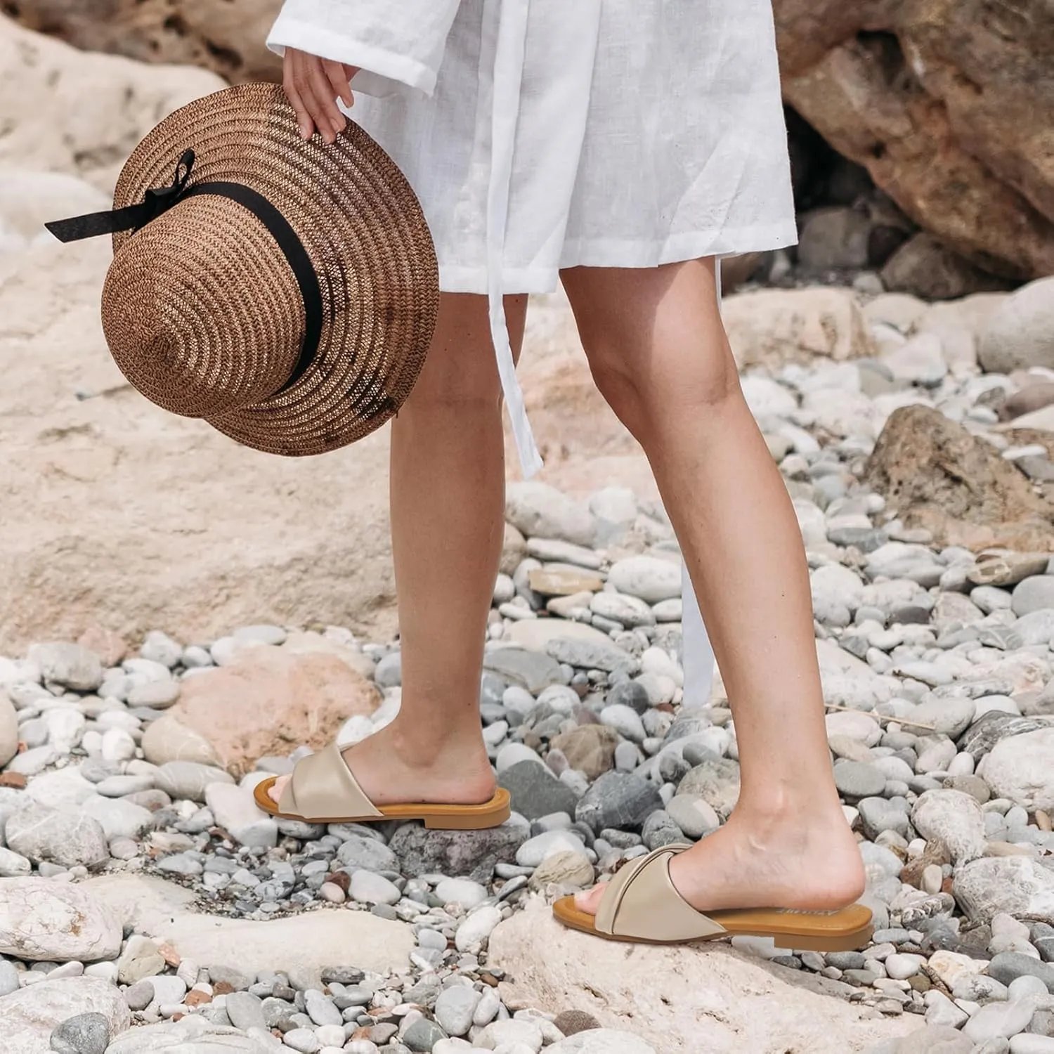 Women Dressy Summer Flat Comfortable Fashion Beach Cute Ladies Slides Leather Casual Dress dwelling timer Women's Sandals 2025 Size 6-11 ATHMILE Sandals 