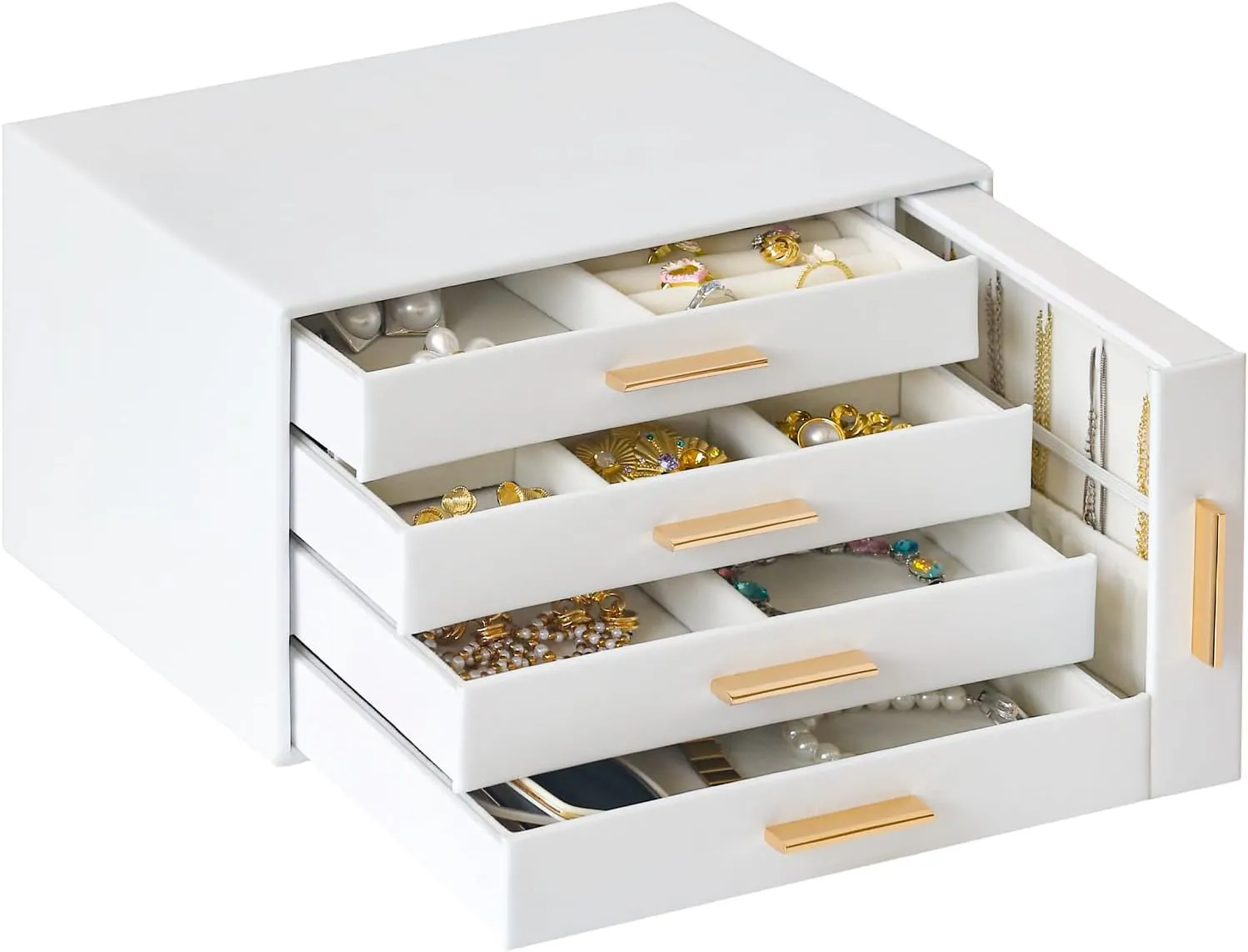 Women Girls Gift Large Jewelry Organizer Box, Earring Holder Organizer Box with Drawers, Tiered 5 Trays Necklace Holder Organizer, Storage Box for Watches, Bracelets, Stud Earrings Organization stun oxide glycoprotein hope beaver White 