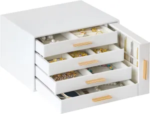 Women Girls Gift Large Jewelry Organizer Box, Earring Holder Organizer Box with Drawers, Tiered 5 Trays Necklace Holder Organizer, Storage Box for Watches, Bracelets, Stud Earrings Organization stun oxide glycoprotein hope beaver White 
