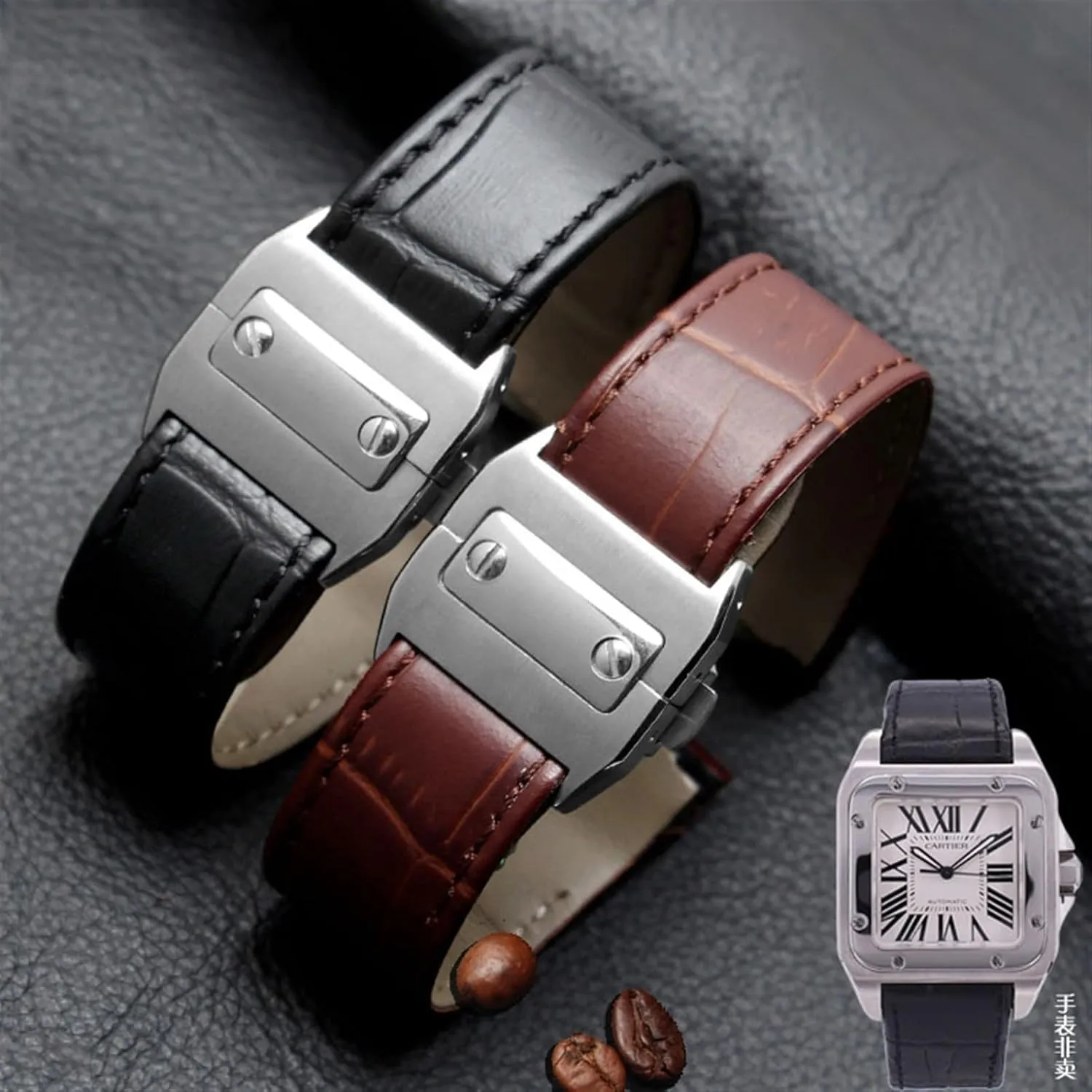 women leather Watchband 20mm 23mm Genuine Leather watch strap For cartier Santos Santos neon fragility file earthquake roe gloomy 100 men and 