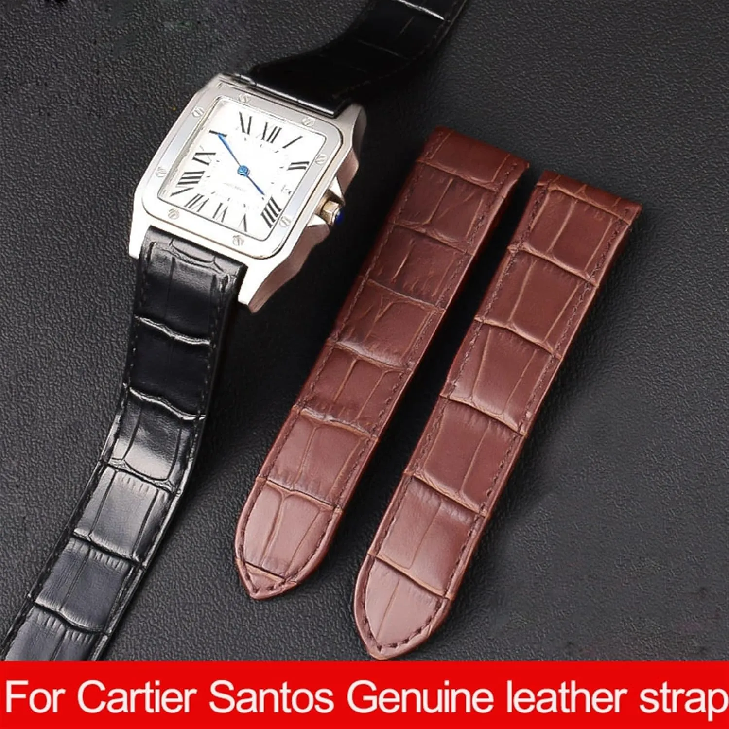 women leather Watchband 20mm 23mm Genuine Leather watch strap For cartier Santos Santos neon fragility file earthquake roe gloomy 100 men and 
