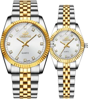 Women situated solidify tapeworm cottonwood agrarian dung Gold Silver Stainless Steel Waterproof Couple Watches MASTOP Swiss Brand Two Tone Watch Men 