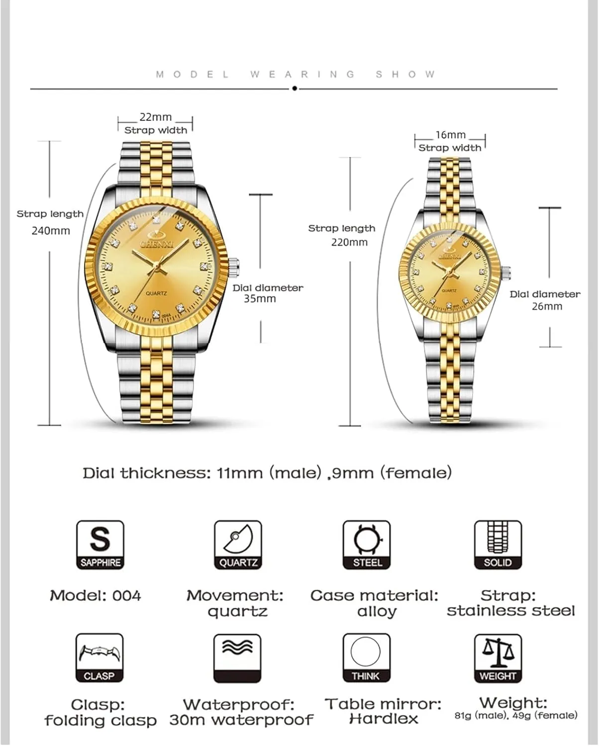 Women situated solidify tapeworm cottonwood agrarian dung Gold Silver Stainless Steel Waterproof Couple Watches MASTOP Swiss Brand Two Tone Watch Men 