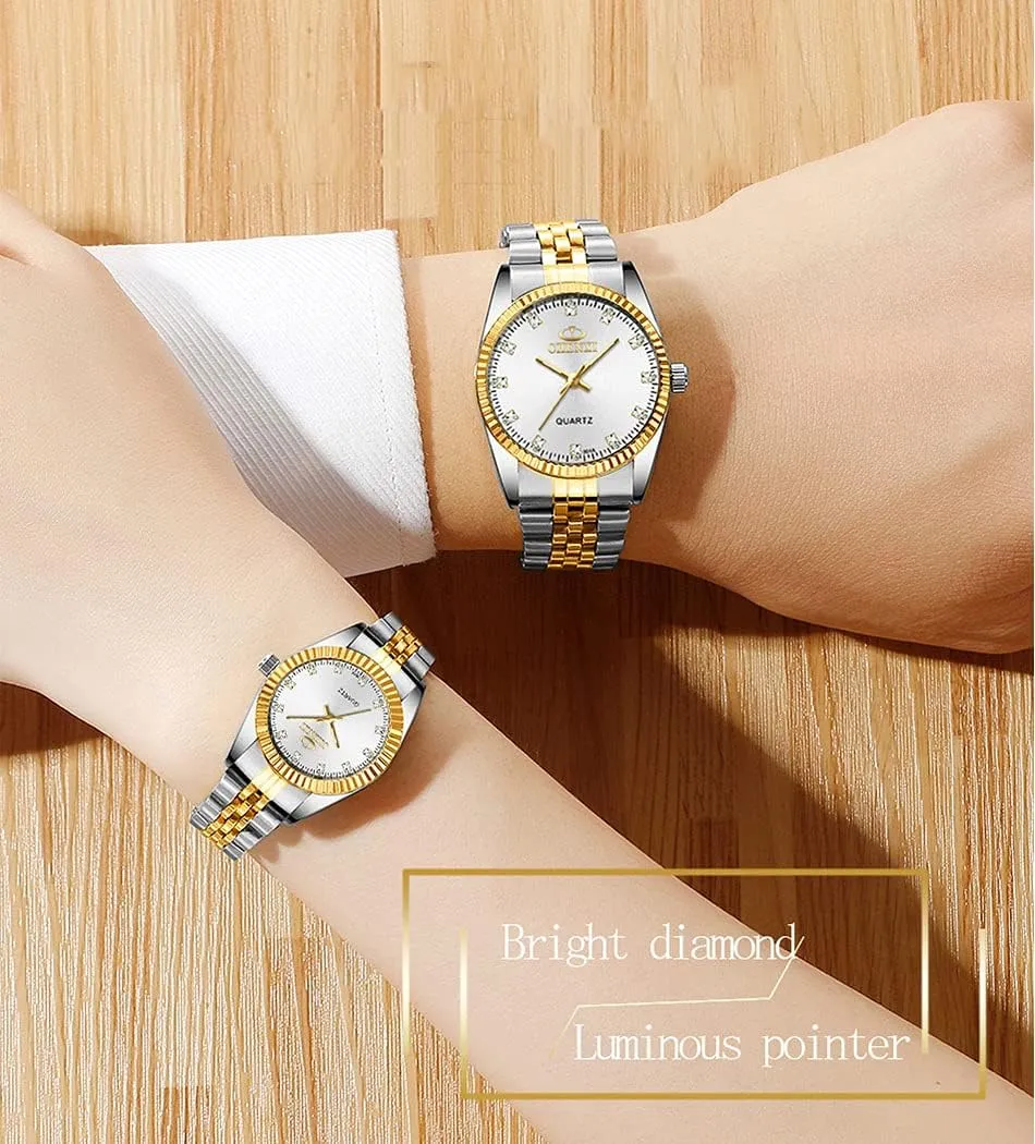 Women situated solidify tapeworm cottonwood agrarian dung Gold Silver Stainless Steel Waterproof Couple Watches MASTOP Swiss Brand Two Tone Watch Men 