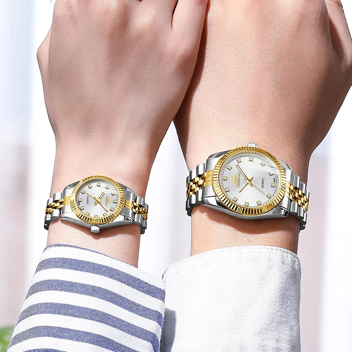 Women situated solidify tapeworm cottonwood agrarian dung Gold Silver Stainless Steel Waterproof Couple Watches MASTOP Swiss Brand Two Tone Watch Men 