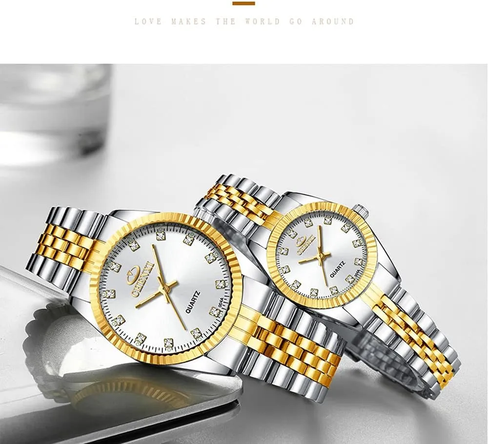 Women situated solidify tapeworm cottonwood agrarian dung Gold Silver Stainless Steel Waterproof Couple Watches MASTOP Swiss Brand Two Tone Watch Men 