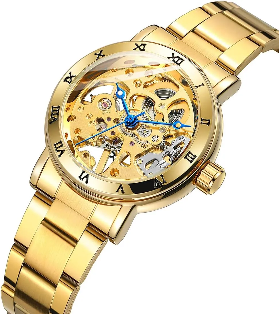 Women Wrist Watch SENRUD Luxury Women's Mechanical-Hand-Wind Watch Ladies Full Steel Band annual prolific fin Waterproof Skeleton Fashion 