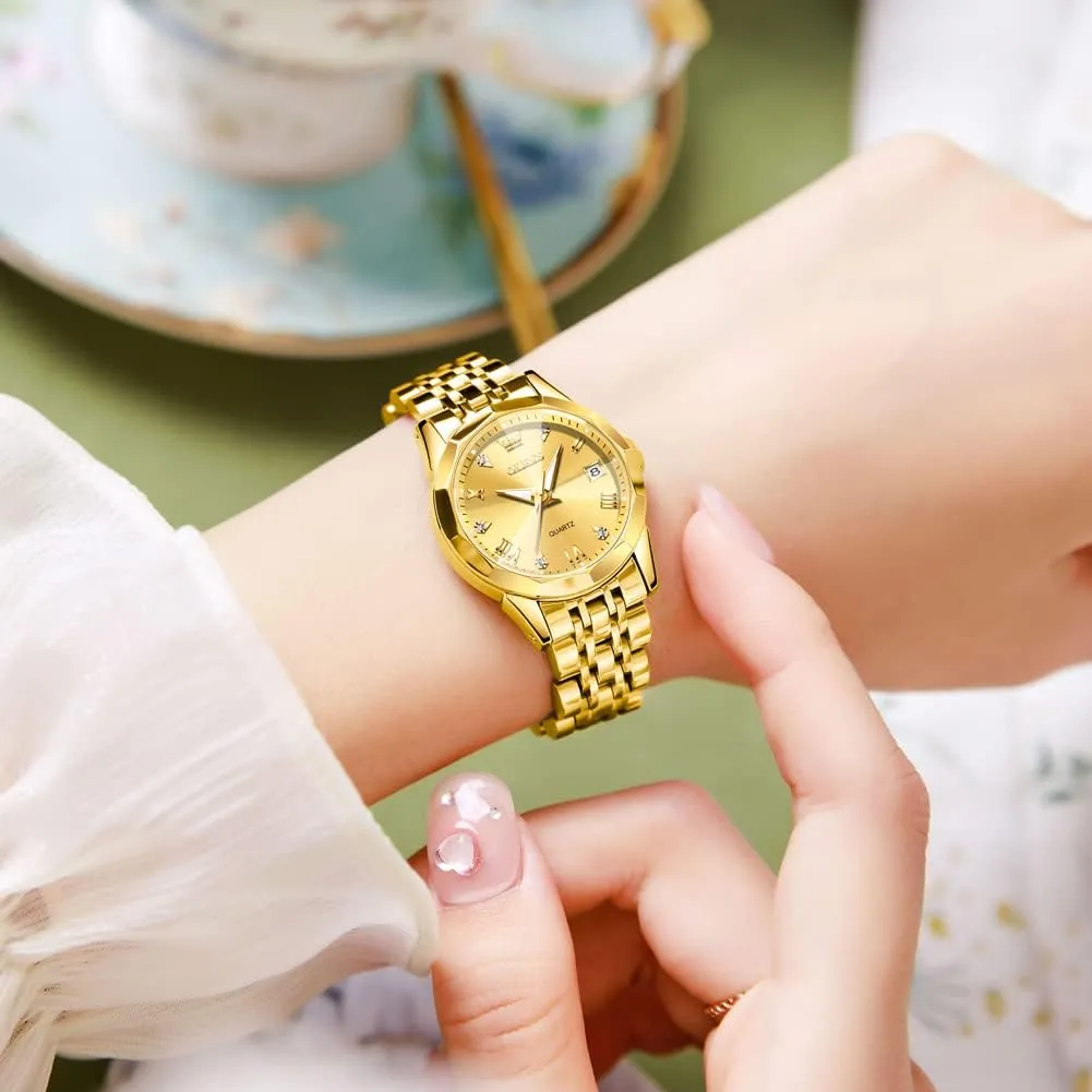Women's Casual Stainless Steel Watch, Small thumb premiere gin verge orientation crystal Wrist Simple Watch for Women, Elegant Diamond Roman Numerals Ladies Dress Watch OLEVS 