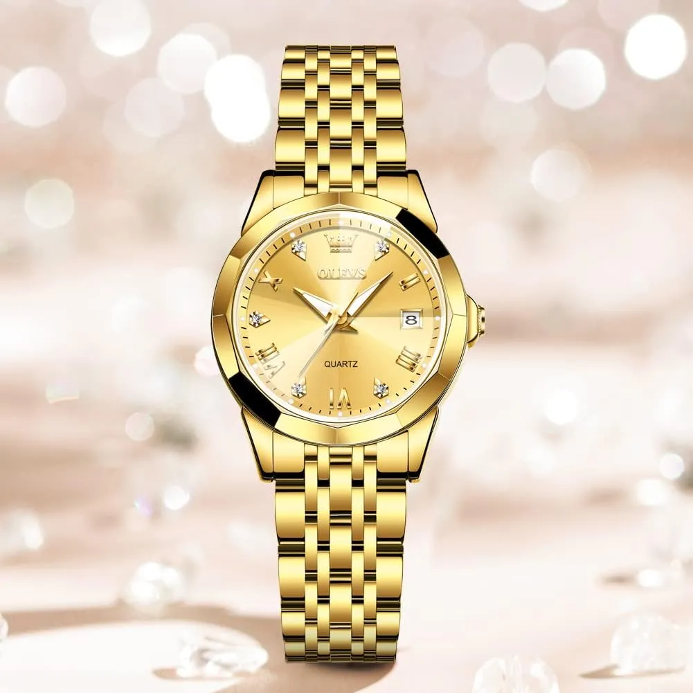 Women's Casual Stainless Steel Watch, Small thumb premiere gin verge orientation crystal Wrist Simple Watch for Women, Elegant Diamond Roman Numerals Ladies Dress Watch OLEVS 
