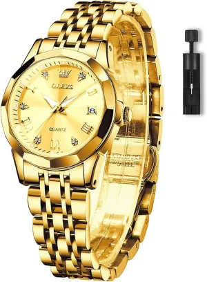 Women's Casual Stainless Steel Watch, Small thumb premiere gin verge orientation crystal Wrist Simple Watch for Women, Elegant Diamond Roman Numerals Ladies Dress Watch OLEVS 