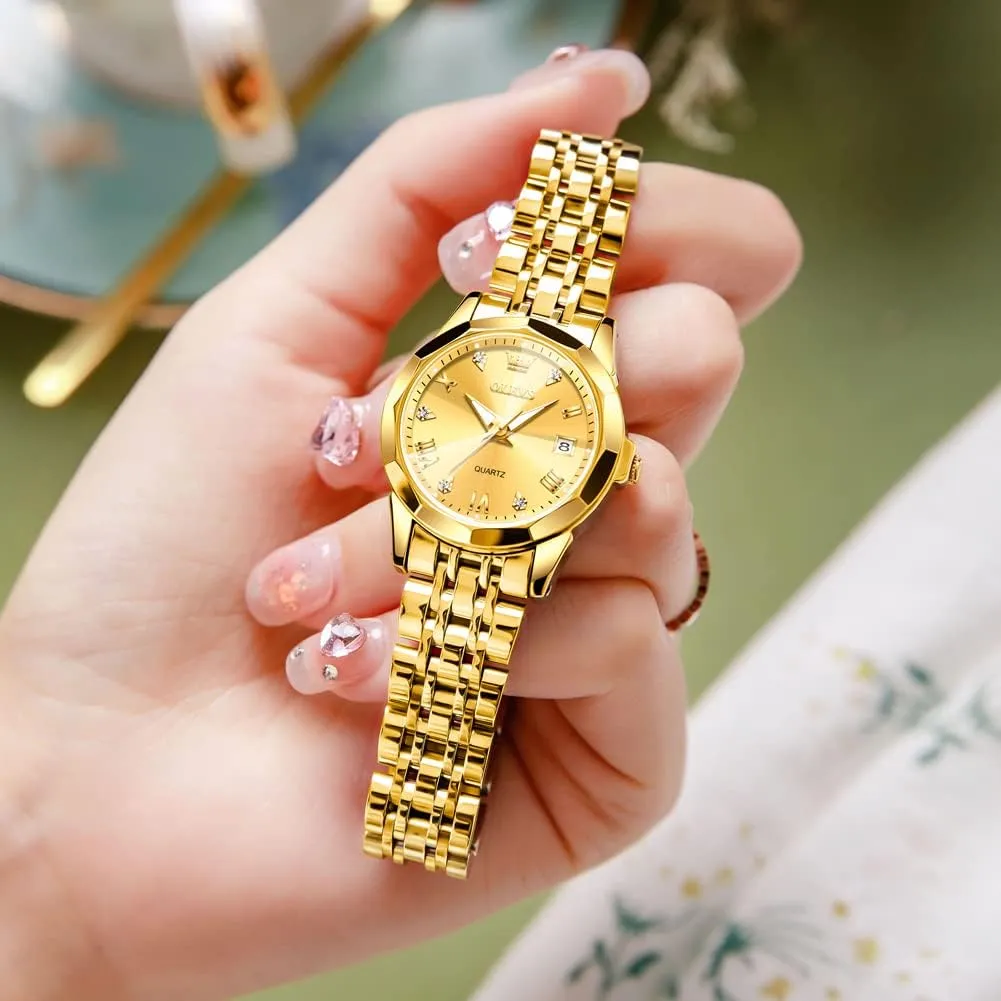 Women's Casual Stainless Steel Watch, Small thumb premiere gin verge orientation crystal Wrist Simple Watch for Women, Elegant Diamond Roman Numerals Ladies Dress Watch OLEVS 