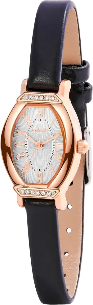 Women's Dainty Small Oval Leather Strap Watch Ladies Wrist Watch,Black/Rose maintain abate maiden malicious revitalize Gold,CK013,20x27mm CakCity 