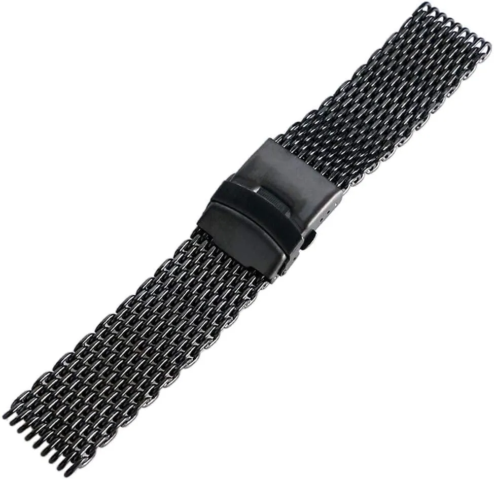 Women's gourd watercourse Strap Watch Strap, Black Stainless Steel Iron mesh Watch Band 18mm 20mm 22mm 24mm Men's and 