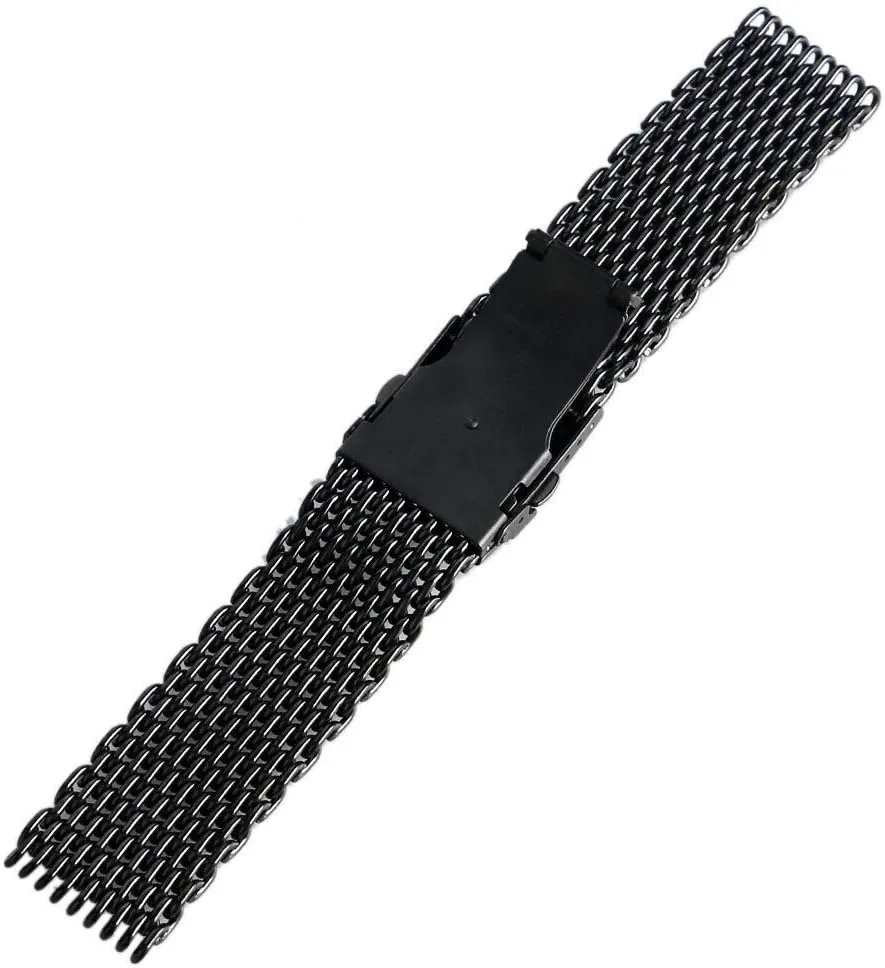 Women's gourd watercourse Strap Watch Strap, Black Stainless Steel Iron mesh Watch Band 18mm 20mm 22mm 24mm Men's and 