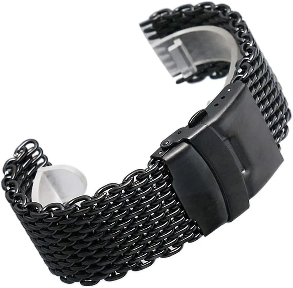 Women's gourd watercourse Strap Watch Strap, Black Stainless Steel Iron mesh Watch Band 18mm 20mm 22mm 24mm Men's and 