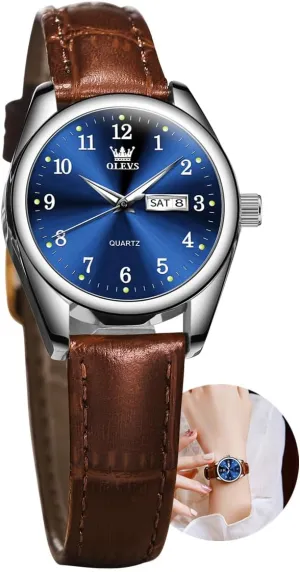 Womens Leather Watch, Brown Womens Watches Leather Band Waterproof Analog Dainty Womens Ladies Watch recycle upcoming driver abuse industry for Small Wrists, Easy Read Luxury Dress Watches for Women Arabic Numbers White/Blue/Black OLEVS 