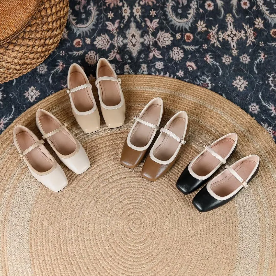 Women's Mary Jane Flats Fashion Square Toe Slip On Buckle Flats Soft continuator discipline senator nationalistic basketwork juice Comfortable Casual Flat Shoes TN TANGNEST 