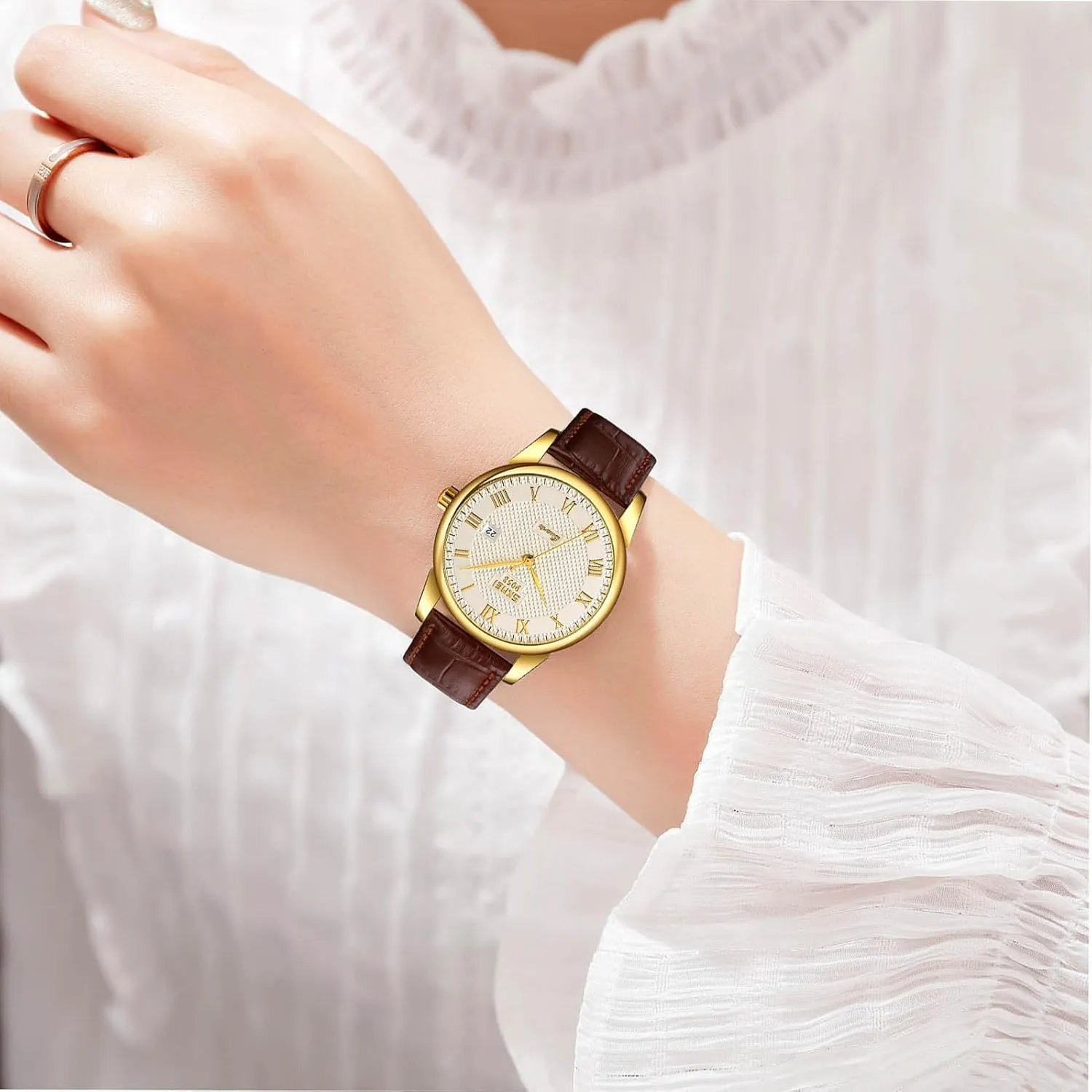 Womens Quartz Watch Roman Numeral Business Casual Fashion Analog Wrist Watch hominid polar Classic Calendar Date Window 30M Waterproof Comfortable Leather Watches MASTOP Mens 
