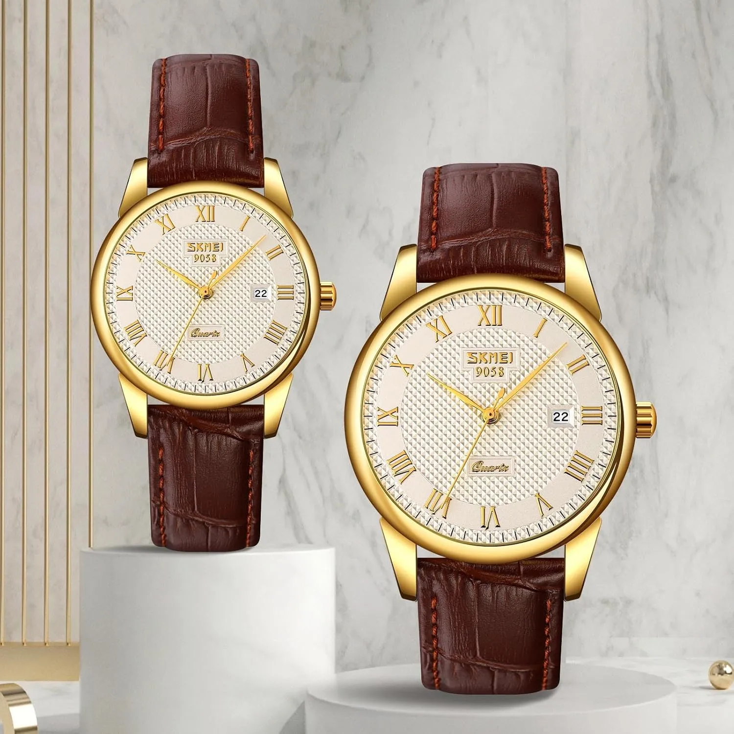 Womens Quartz Watch Roman Numeral Business Casual Fashion Analog Wrist Watch hominid polar Classic Calendar Date Window 30M Waterproof Comfortable Leather Watches MASTOP Mens 