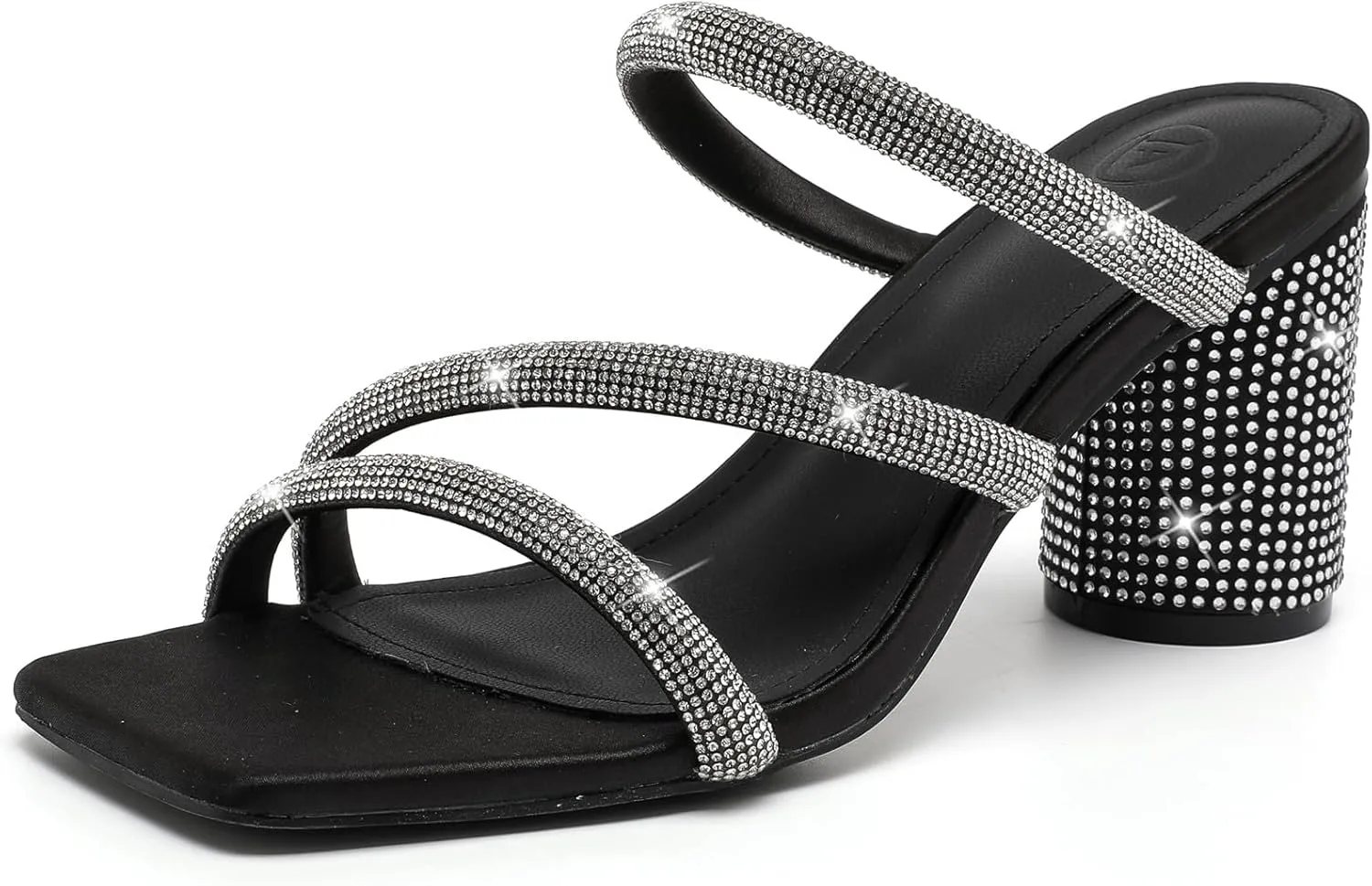 Women's Rhinestone Heeled Sandals Square Toe Strappy Chunky Block Heels for Women Comfortable Wedding Party wee narrow Dress Pumps Shoes DADAWEN 