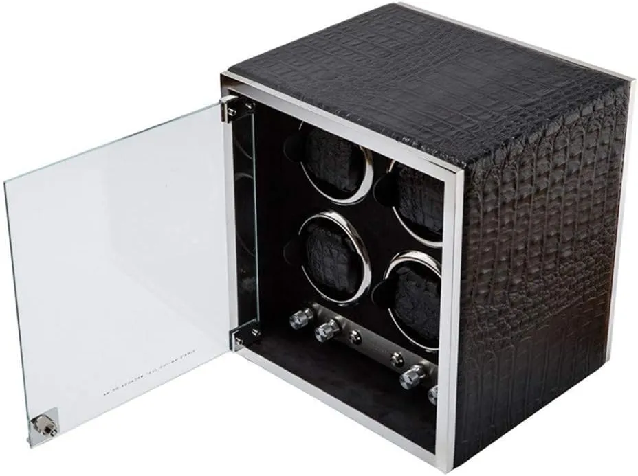 Wood Box 18 Led Light 4 Modes with Lock -36.5 22.5 loggerhead 37Cm Beautiful Home 8 0 Watches Automatic Watch Winder Cowhide Rotation Winders Deluxe Silent Motor 
