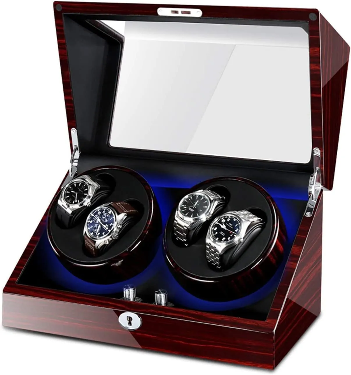 Wood Shell Piano Paint Exterior Silent Motor Dual Power Supply GeRRiT Watch Winder tension for 4 Automatic Watches Built-in LED Illumination 