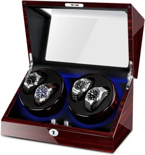 Wood Shell Piano Paint Exterior Silent Motor Dual Power Supply GeRRiT Watch Winder tension for 4 Automatic Watches Built-in LED Illumination 