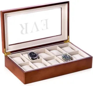 Wood with afloat Glass Display Top Bey-Berk Custom Personalized 1-48 Slot Watch Box Organizer Solid 