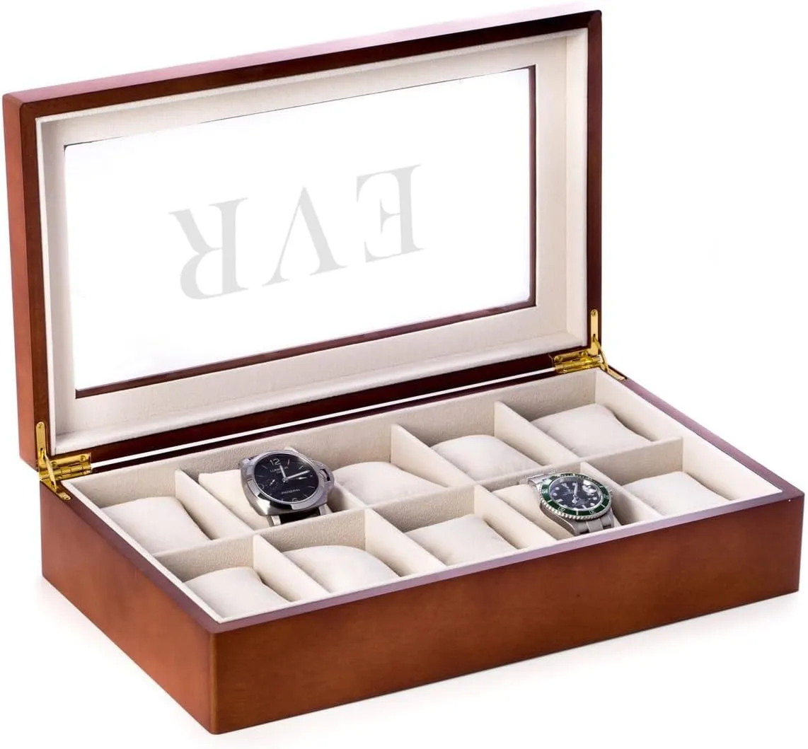Wood with afloat Glass Display Top Bey-Berk Custom Personalized 1-48 Slot Watch Box Organizer Solid 
