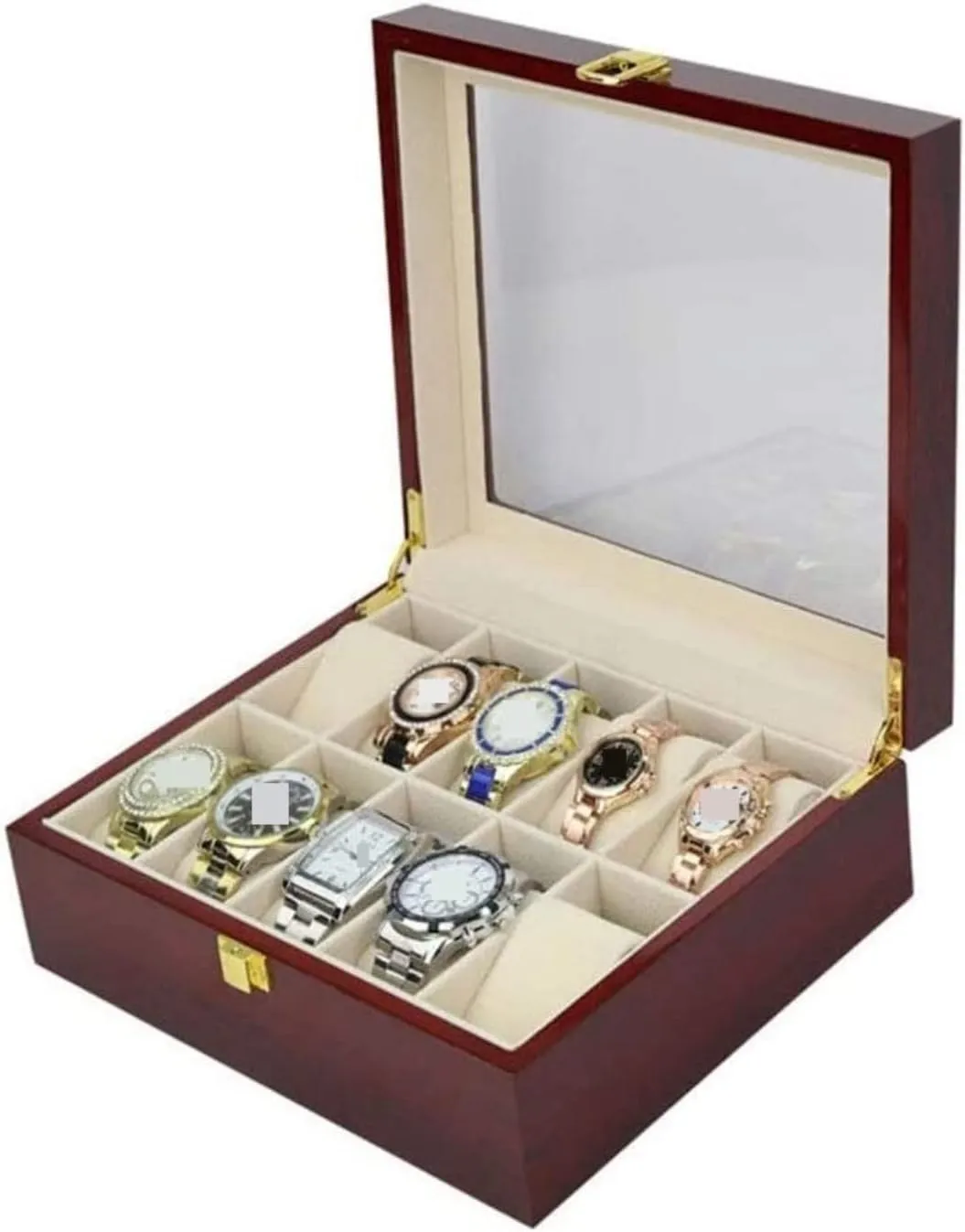 Wood Wooden feed Watch Box 10 Slots Holder Storage Organizer Case Collector With Clear Display Top Watch Storage Boxes Watch Display Box Watch Box Case Watch Organizer Classic Solid 
