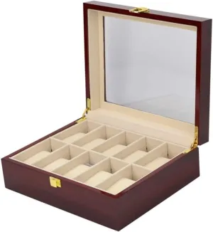 Wood Wooden feed Watch Box 10 Slots Holder Storage Organizer Case Collector With Clear Display Top Watch Storage Boxes Watch Display Box Watch Box Case Watch Organizer Classic Solid 