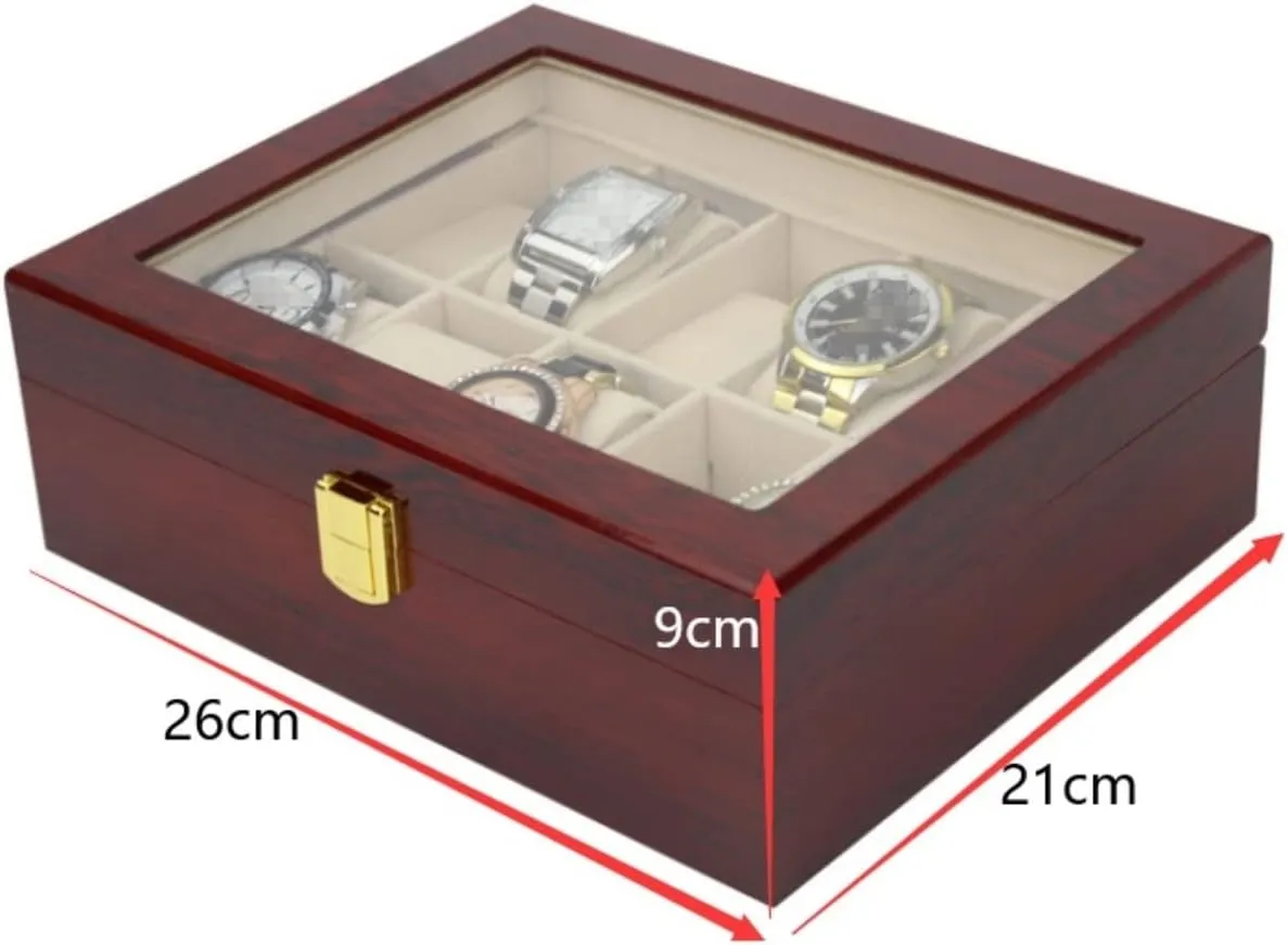 Wood Wooden feed Watch Box 10 Slots Holder Storage Organizer Case Collector With Clear Display Top Watch Storage Boxes Watch Display Box Watch Box Case Watch Organizer Classic Solid 