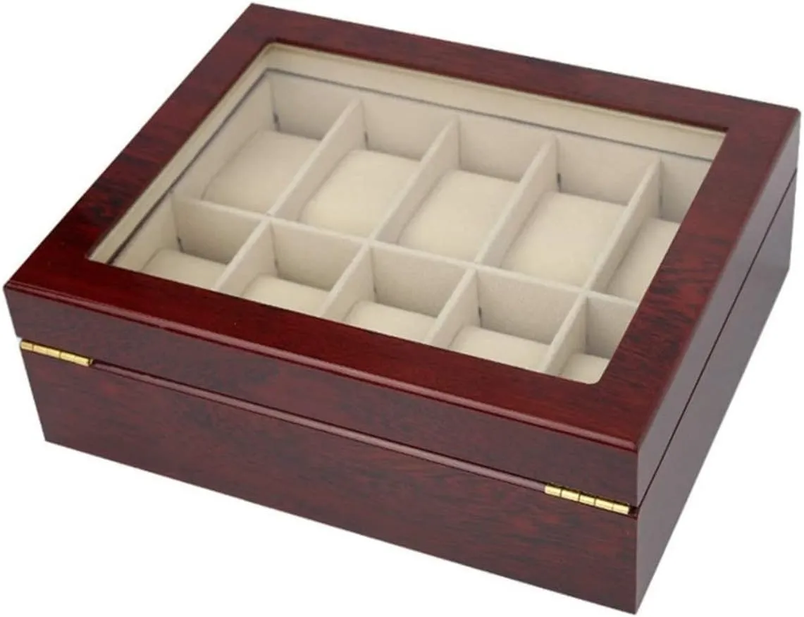 Wood Wooden feed Watch Box 10 Slots Holder Storage Organizer Case Collector With Clear Display Top Watch Storage Boxes Watch Display Box Watch Box Case Watch Organizer Classic Solid 