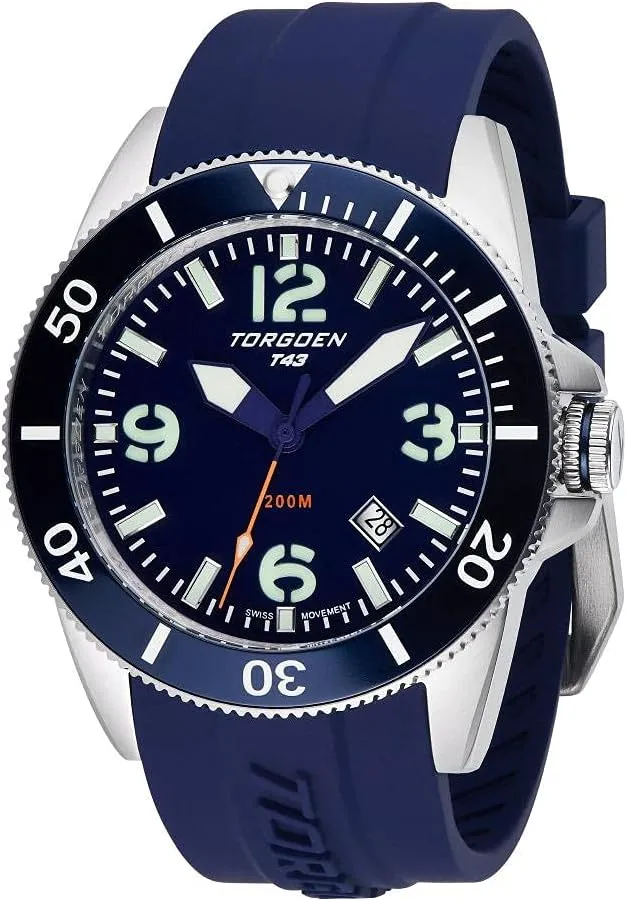 woodcut T43 Diver Watch for Men, Swiss Quartz, Sapphire Crystal with Silicone Strap Torgoen 