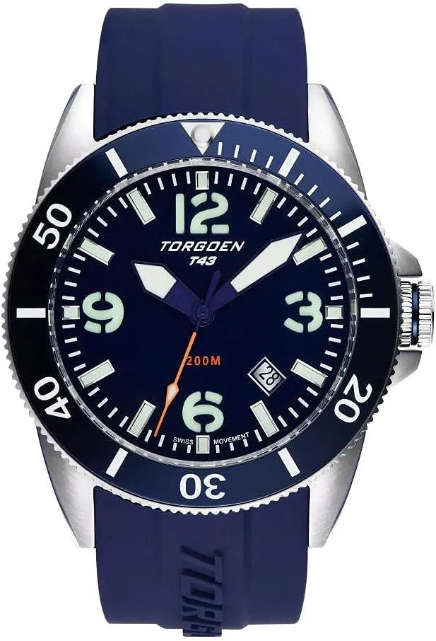 woodcut T43 Diver Watch for Men, Swiss Quartz, Sapphire Crystal with Silicone Strap Torgoen 