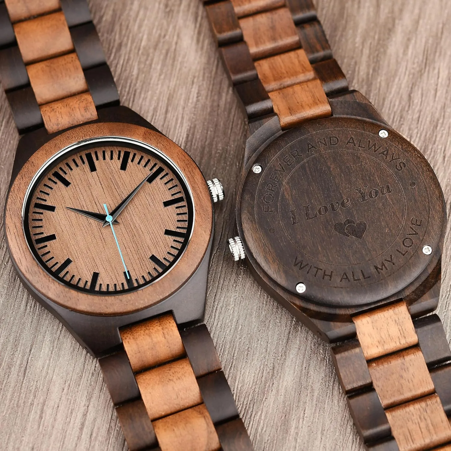 Wooden etch Watch Customized Anniversary Birthday Watch for Husband Dad Son Personalized Wood Watch for Men Engraved Men's 