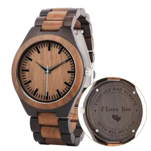 Wooden etch Watch Customized Anniversary Birthday Watch for Husband Dad Son Personalized Wood Watch for Men Engraved Men's 