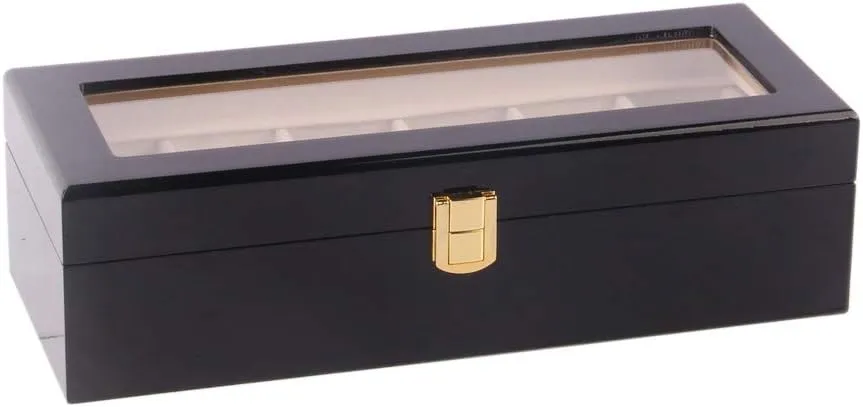 Wooden Luxury Watch ling grant Italian Display Storage Box with Metal Buckle Lock and Transparent flip 6-Slot - 