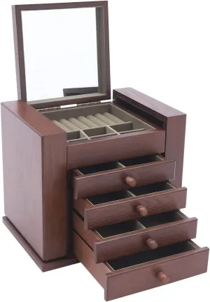 Wooden Storage Box (Brown) proboscidean investigate flick tail degas Jewelry Box, 5-Layer Large Jewelry Organizer Box with Mirror and 4 Drawers Cabinet, Soft Velvet Lining, Jewelry Organizer Drawer for Rings Earrings Necklaces 
