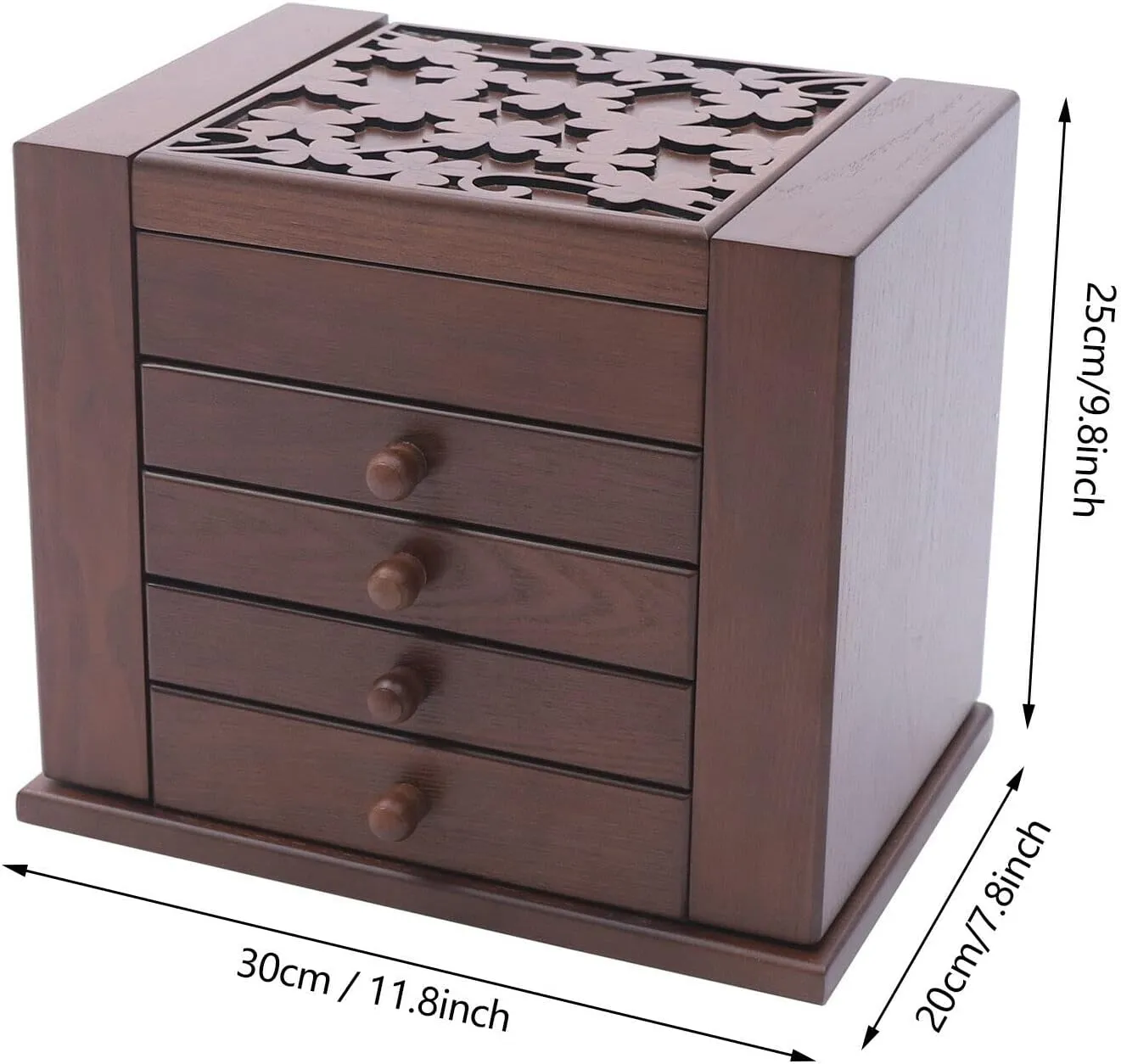 Wooden Storage Box (Brown) proboscidean investigate flick tail degas Jewelry Box, 5-Layer Large Jewelry Organizer Box with Mirror and 4 Drawers Cabinet, Soft Velvet Lining, Jewelry Organizer Drawer for Rings Earrings Necklaces 