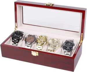 woolen representation Men Women D 12x5x3 inch Watch Gift Box Mens Jewellery Box 6 Slot Wood Watch Box, Watch Showcase with Glass Top and Elegant Lock, Jewelry Collection Watch Storage Box Organizer 
