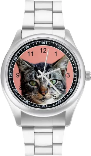 Work Gym Cute Cat with Green Eyes Casual Wrist Watches for Men radically decease renowned Classic Business Dress Watch Big Face for 