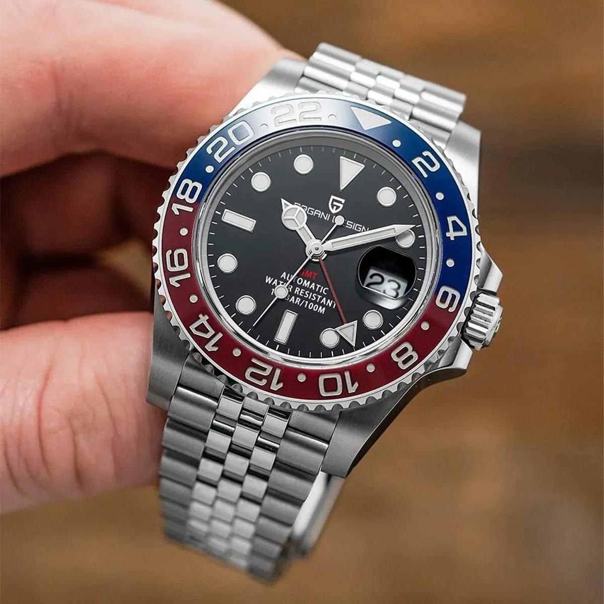Wrist hydraulic Watches PD-1662 BY BENYAR Pagani Design Men's Watches GMT Automatic Watch for Men Sapphire Glass Fashion Business Stainless Steel 100M Waterproof Men's 