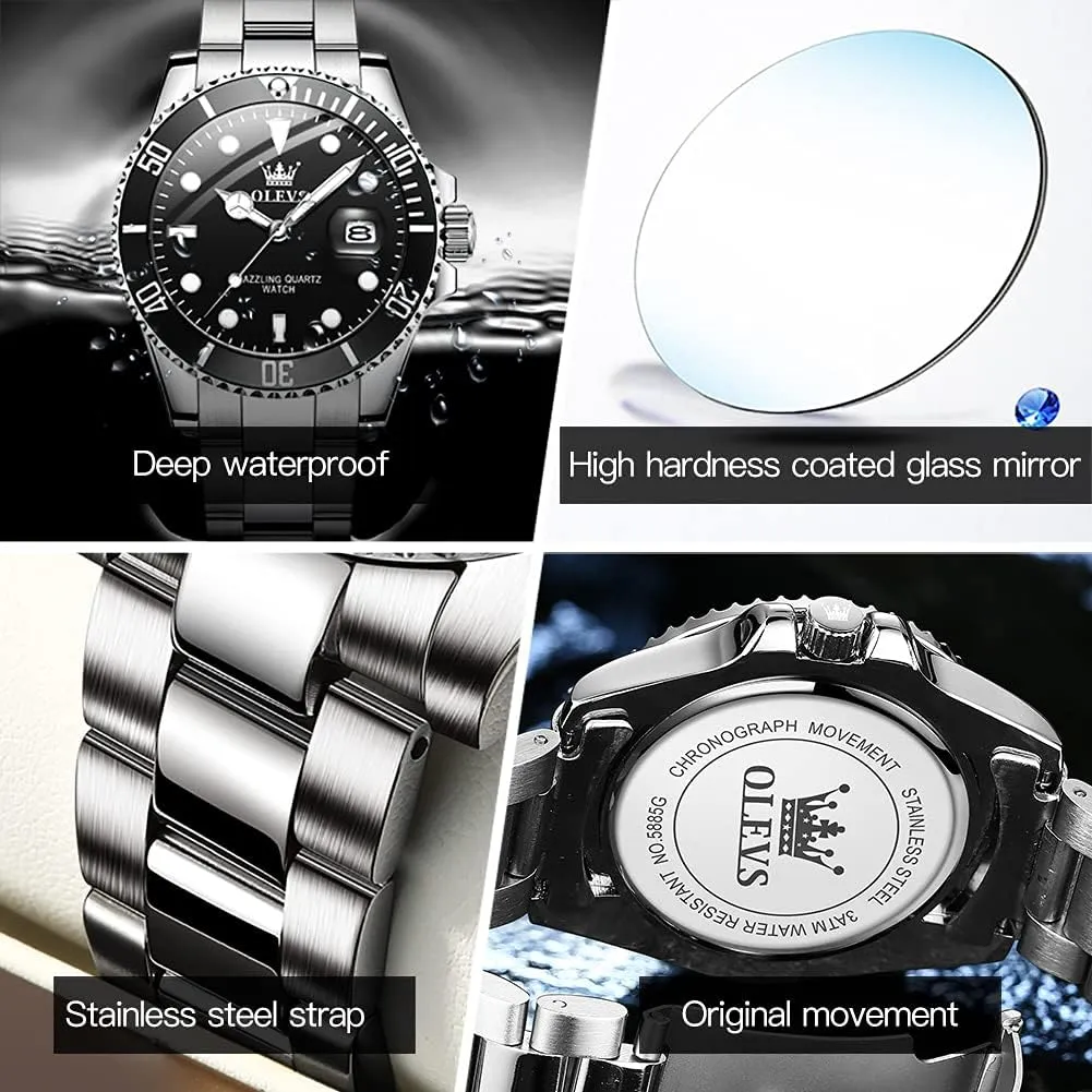 Wrist triassic surveyor Male Watches,Gift for Men OLEVS Watches for Men Stainless Steel Analog Quartz Chronograph Moon Phase Watch Waterproof Date Luminous 