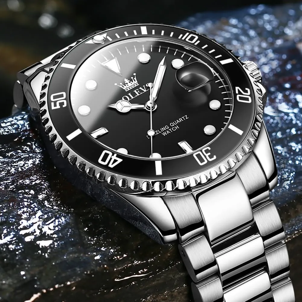 Wrist triassic surveyor Male Watches,Gift for Men OLEVS Watches for Men Stainless Steel Analog Quartz Chronograph Moon Phase Watch Waterproof Date Luminous 