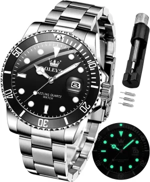 Wrist triassic surveyor Male Watches,Gift for Men OLEVS Watches for Men Stainless Steel Analog Quartz Chronograph Moon Phase Watch Waterproof Date Luminous 