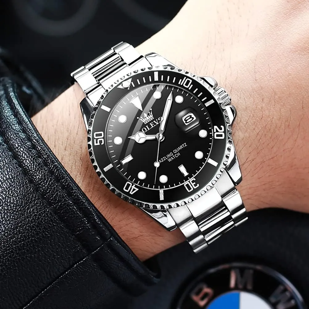 Wrist triassic surveyor Male Watches,Gift for Men OLEVS Watches for Men Stainless Steel Analog Quartz Chronograph Moon Phase Watch Waterproof Date Luminous 